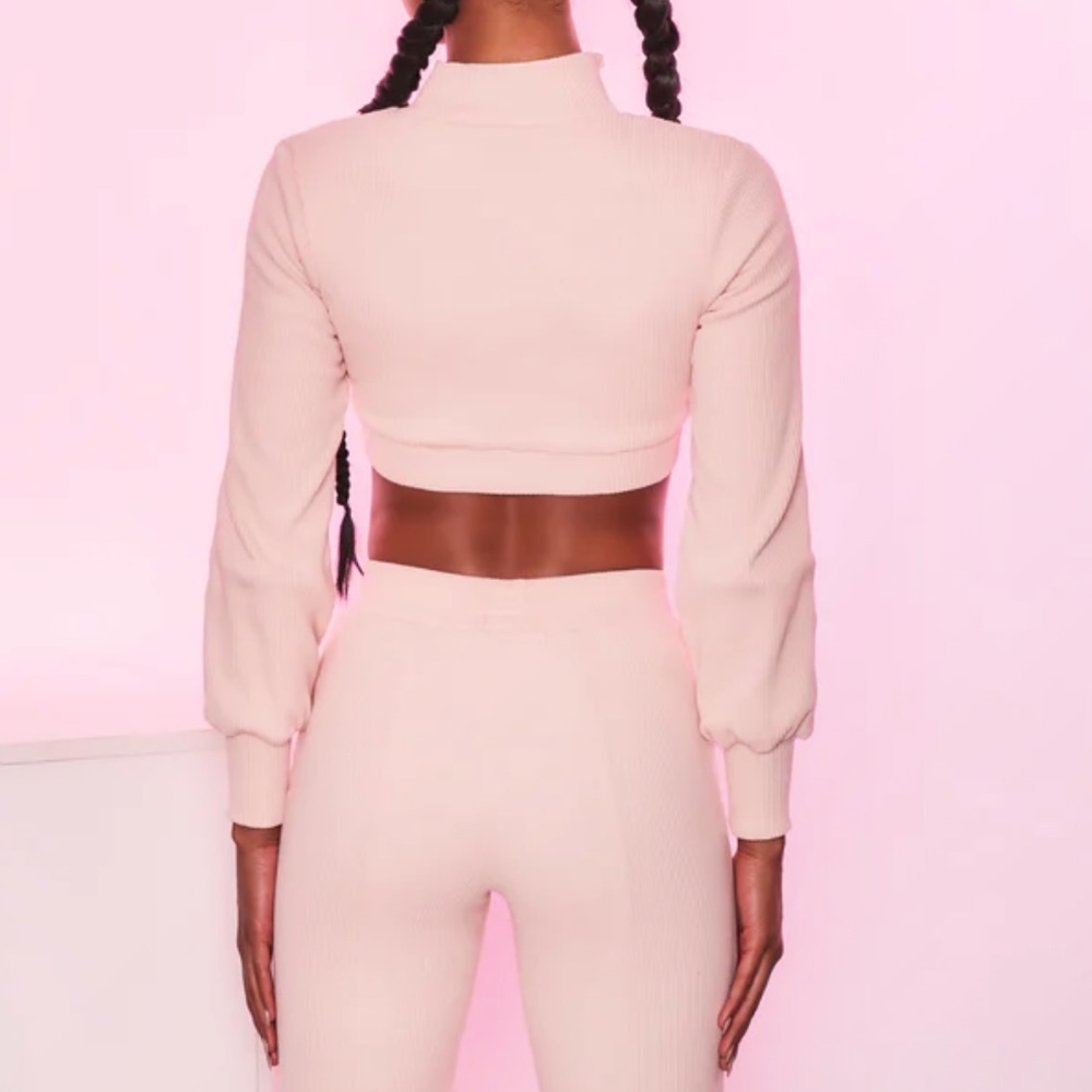 Bo+Tee ribbed zip crop jacket in cream size small - Picture 2 of 10